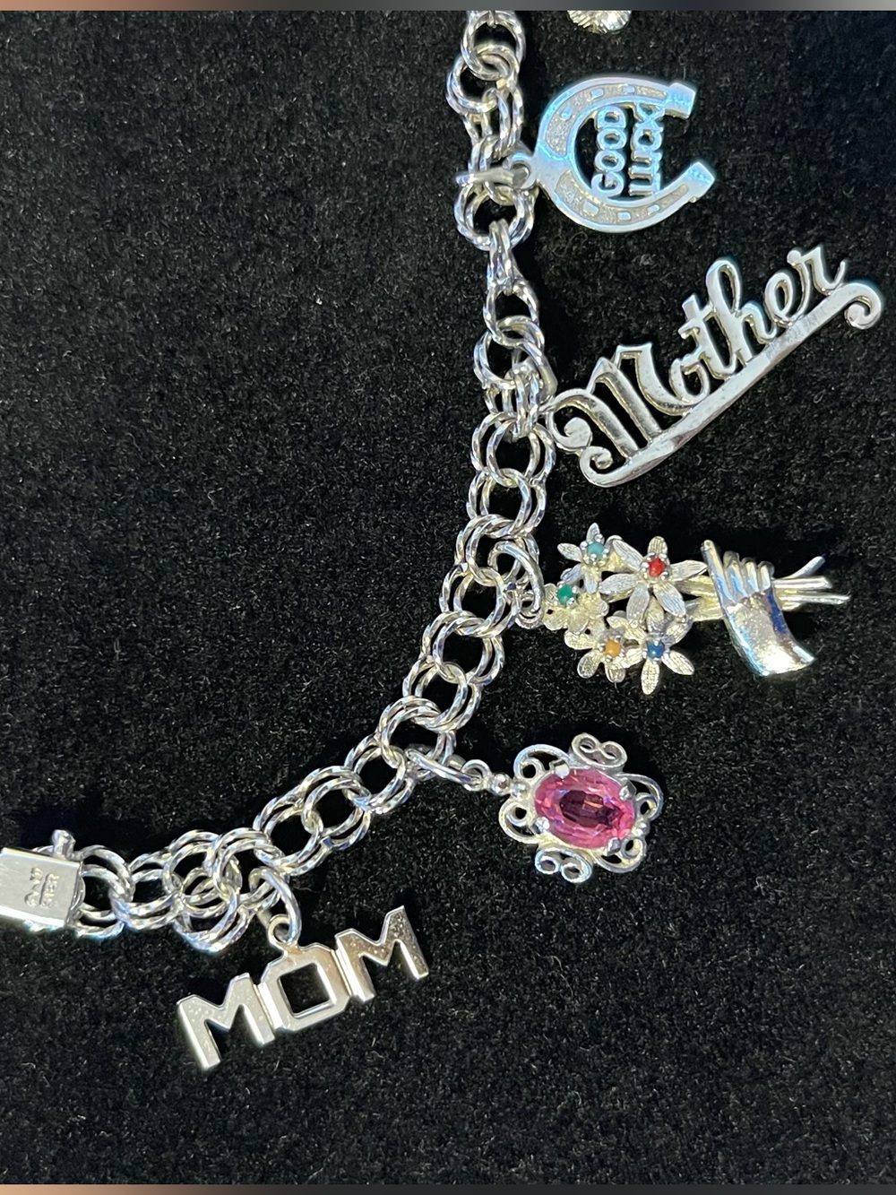 Vintage 925 Sterling Silver Stamped Charm Bracelet